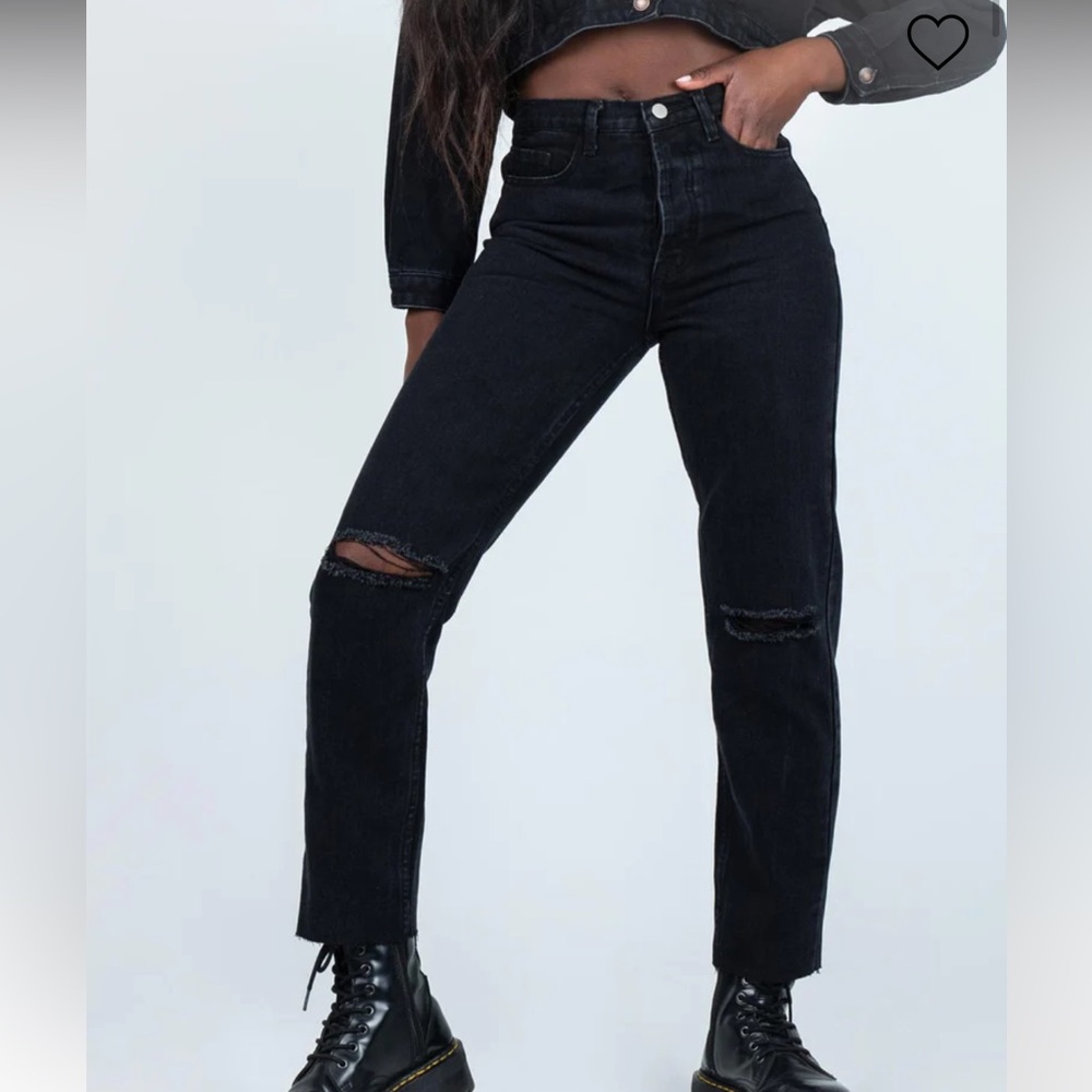 PRINCESS POLLY ATTICA KNEE RIP DENIM JEANS BLACK | S: 6